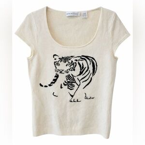Dana Buchman Cashmere Wool Blend Tiger Sweater Rhinestone Eyes M